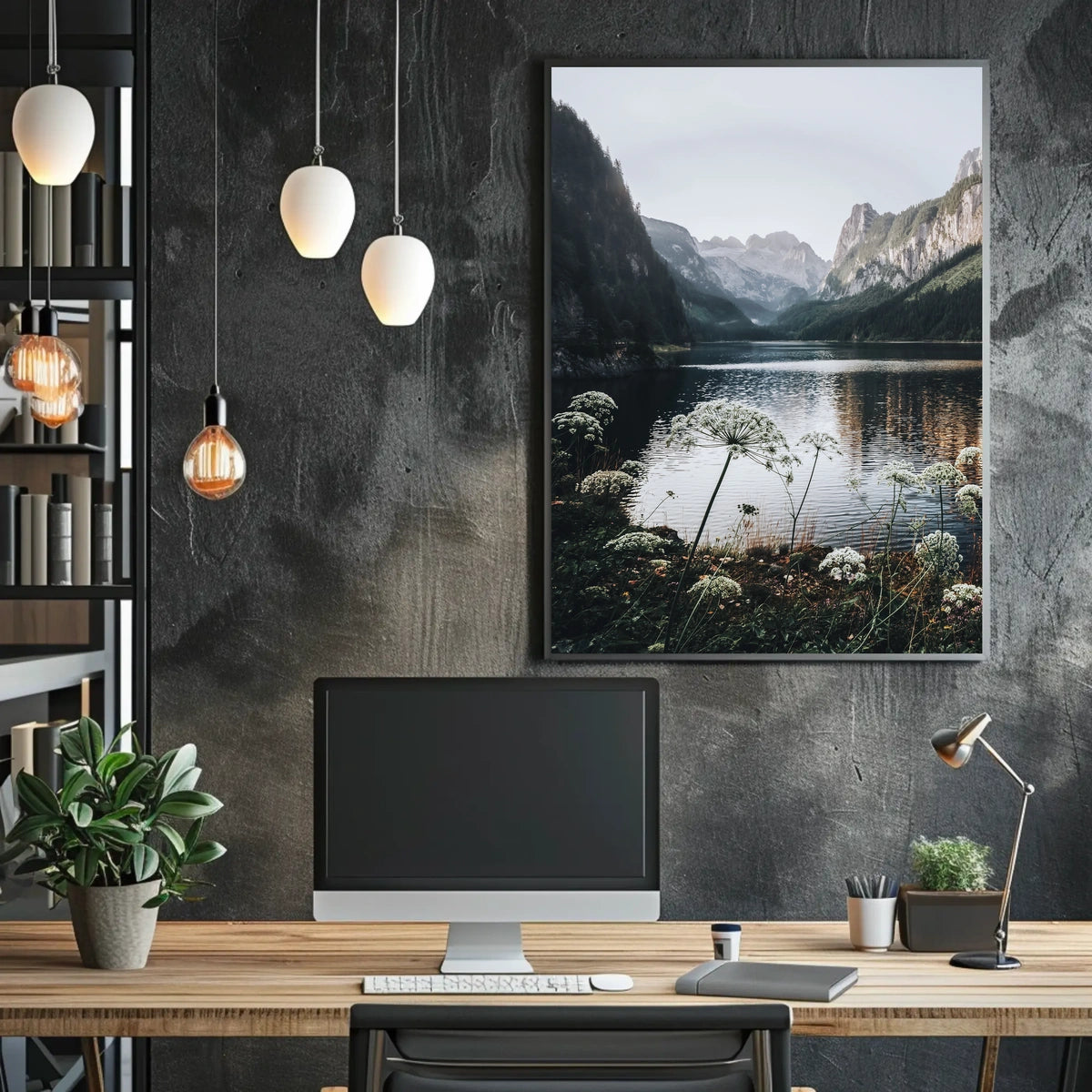 Majestic Mountain Landscape Poster with Tranquil Lake