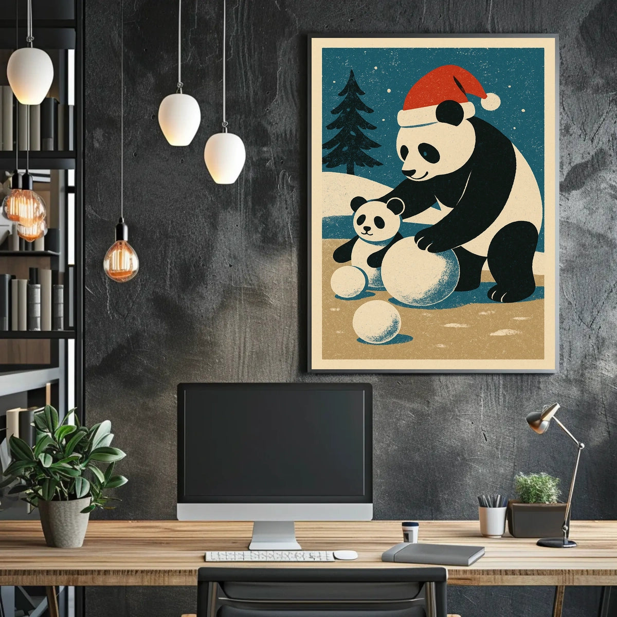 Pandas Winter Scene Poster