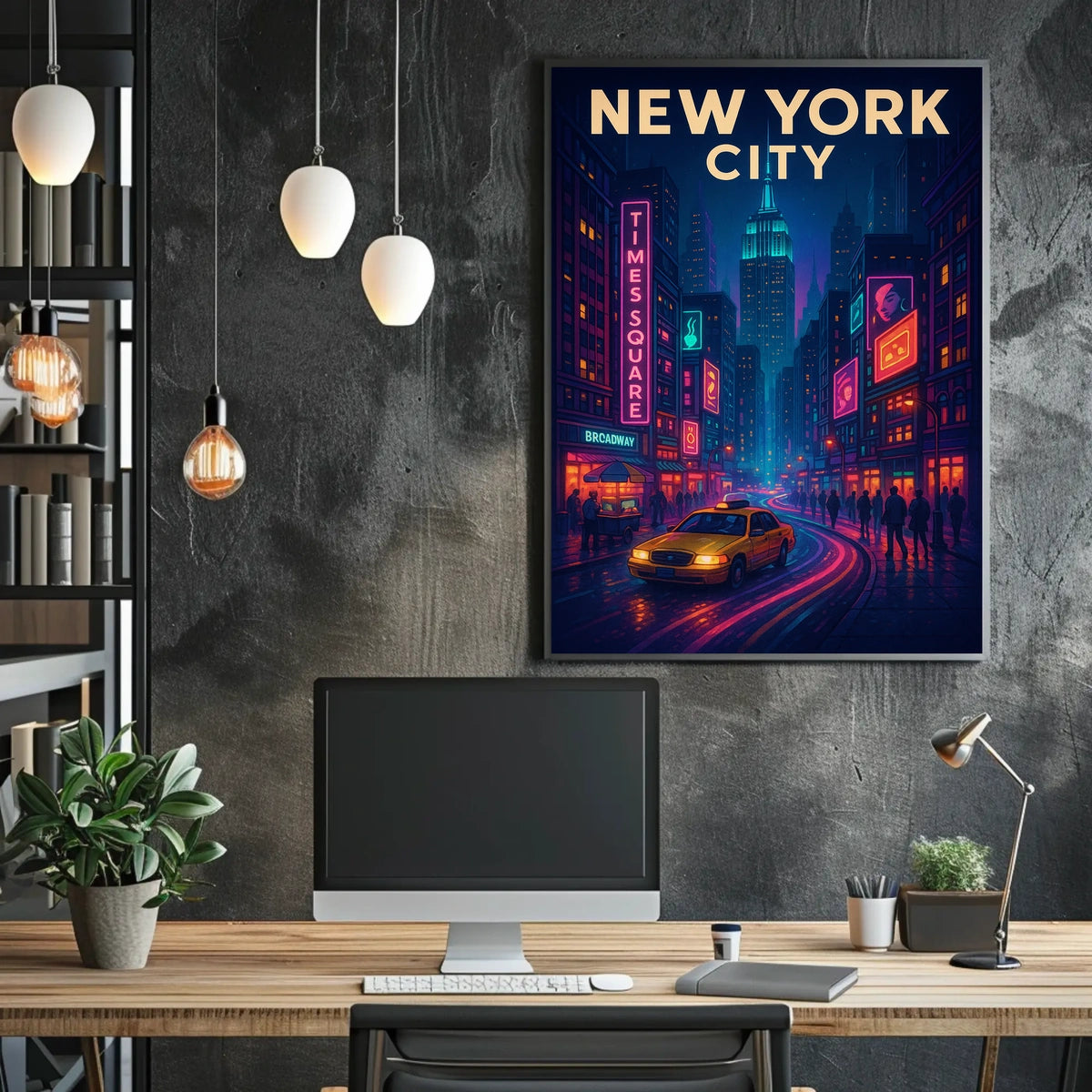 New York City Nightlife Neon Art Poster Abstract Wall Art