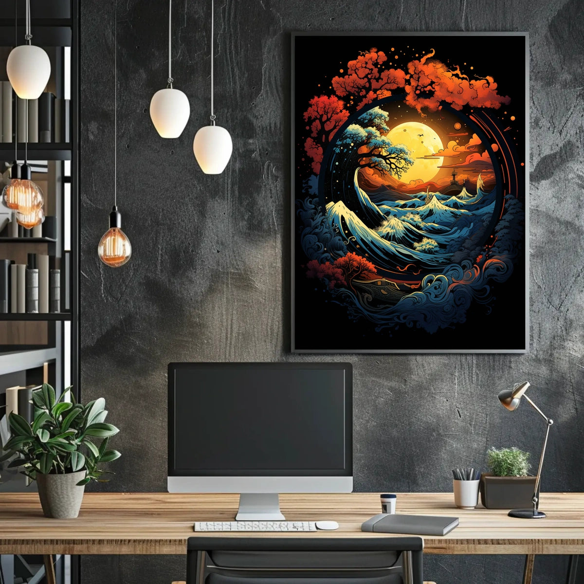 Mystical Moonlit Landscape with Celestial Harmony Poster