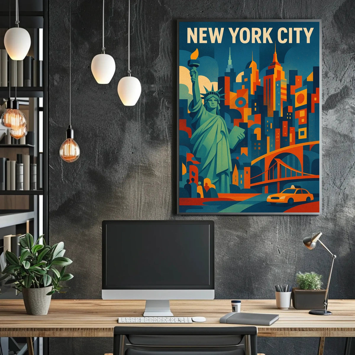 New York City Poster Abstract Urban Skyline Wall Art