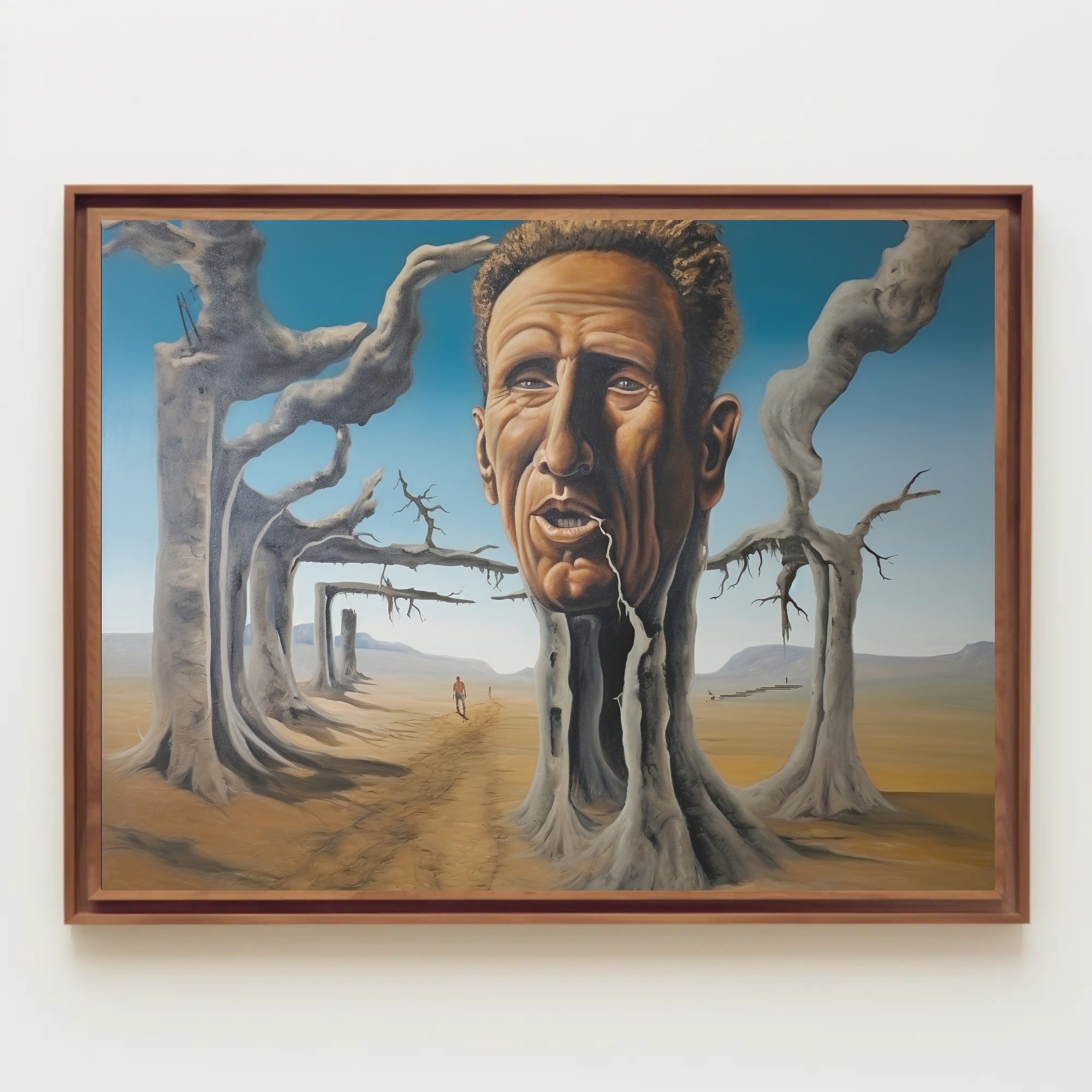 Surreal Desert Landscape with Human-Tree Hybrid - Artistic Poster