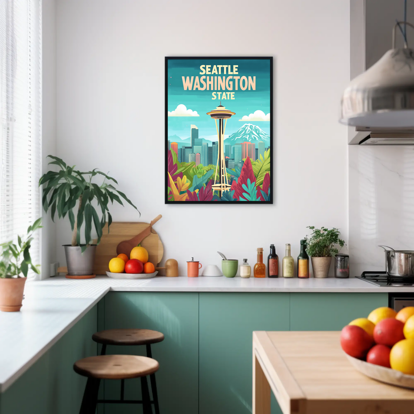 Seattle Washington State Vintage Style Poster