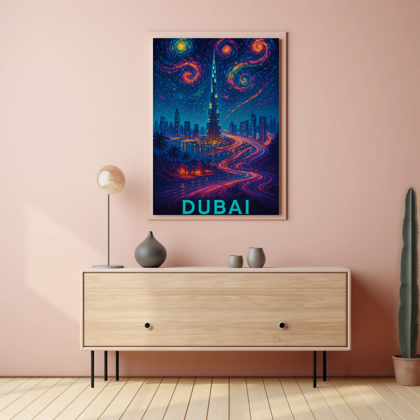 Dubai Burj Khalifa Starry Neon Skyline Night Travel Poster