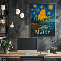 Maine's Starry Night Lighthouse Artistic Poster