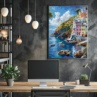 Mediterranean Coastal Village Impressionistic Art Poster