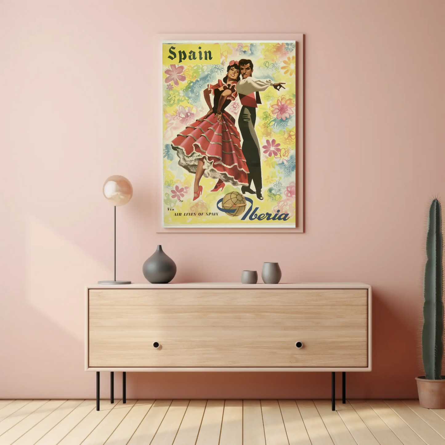 Spain Flamenco Dancers Colorful Flowers Iberia Travel Poster