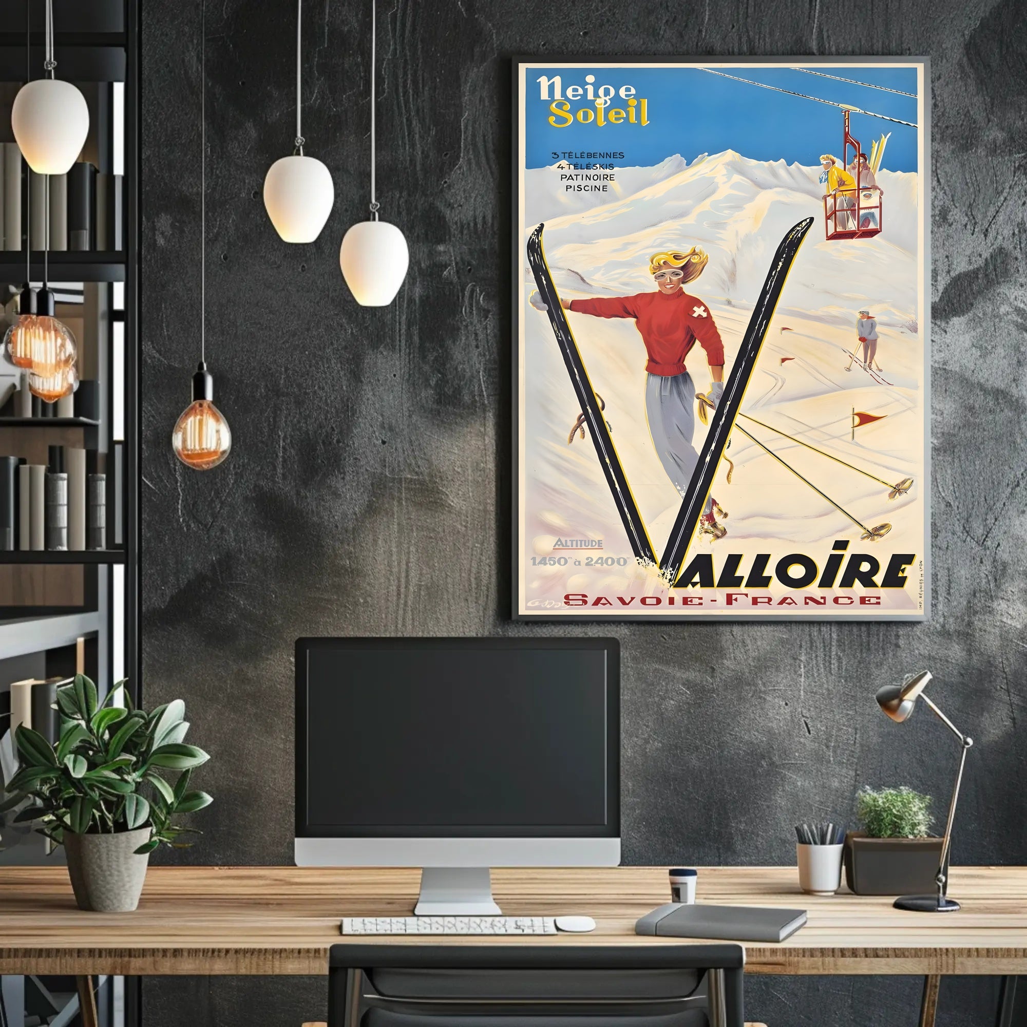 Vibrant Skiing Adventure in Valloire Travel Poster PosterGoat