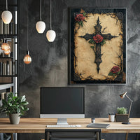 Thorned Cross And Roses Poster