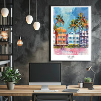Miami Art Deco Street Scene Vibrant Travel Poster PosterGoat