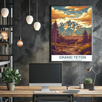 Grand Teton National Park Vintage Illustration National Park Poster
