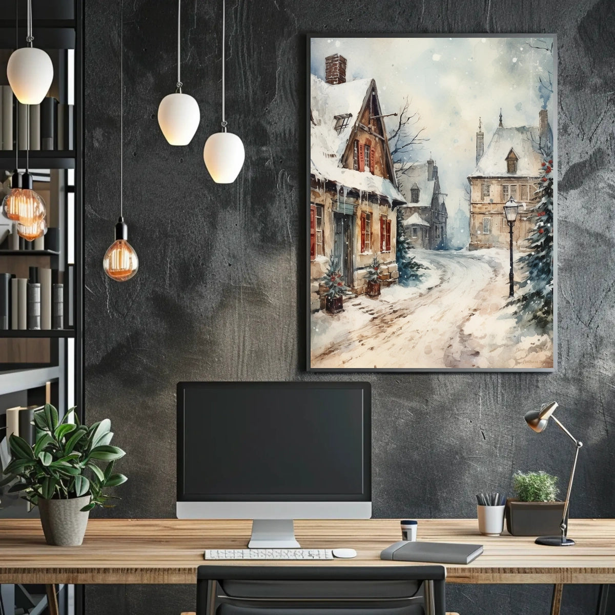 Winter Village Scene Poster