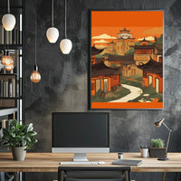 Tranquil Village at Sunset Poster
