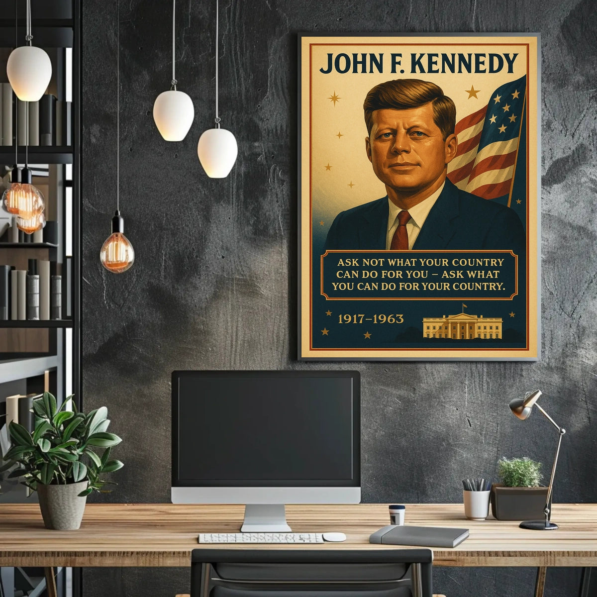 JFK Patriotic Vintage Poster with Inspirational Quote