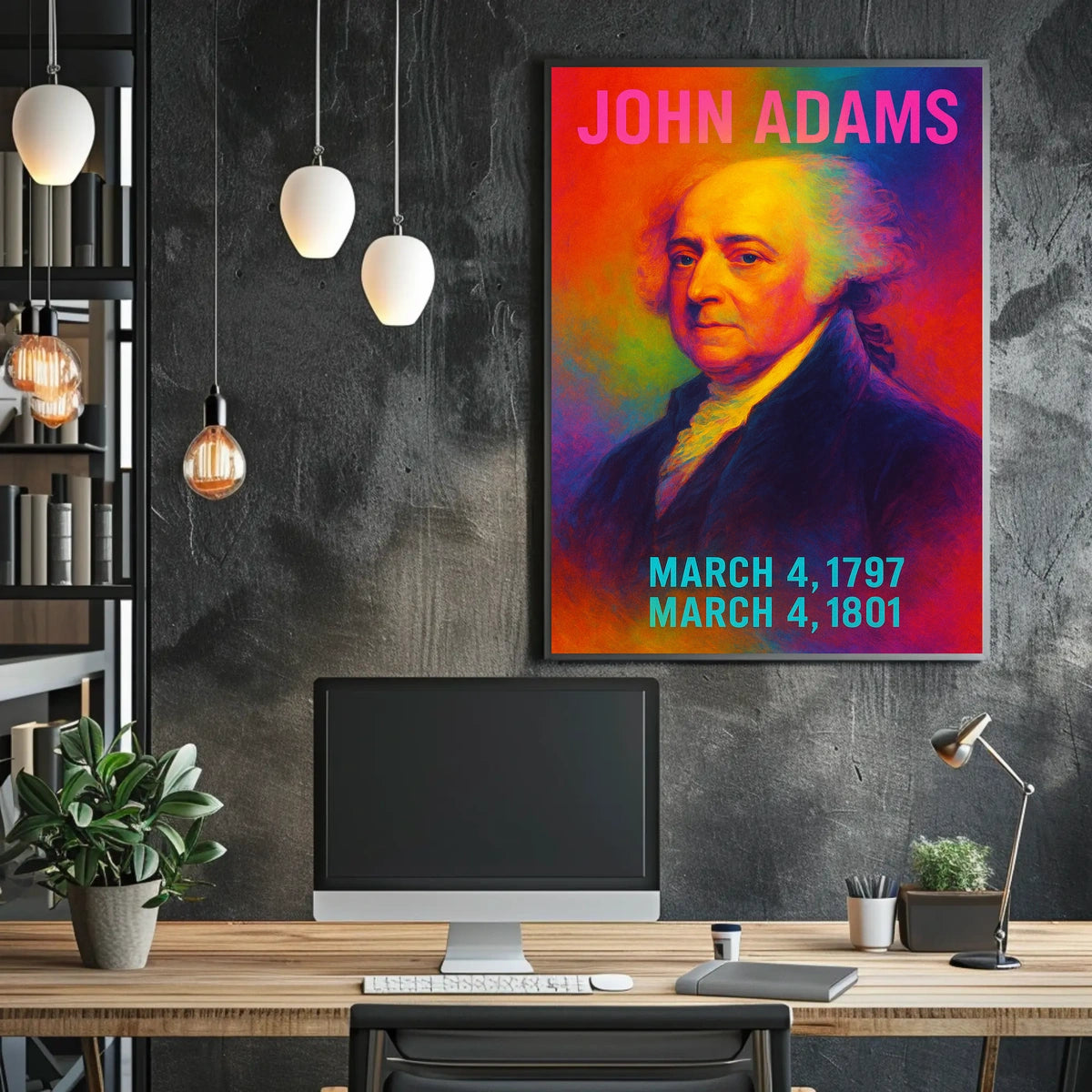 John Adams 2nd President of the United States Neon Gradient Overlay Poster