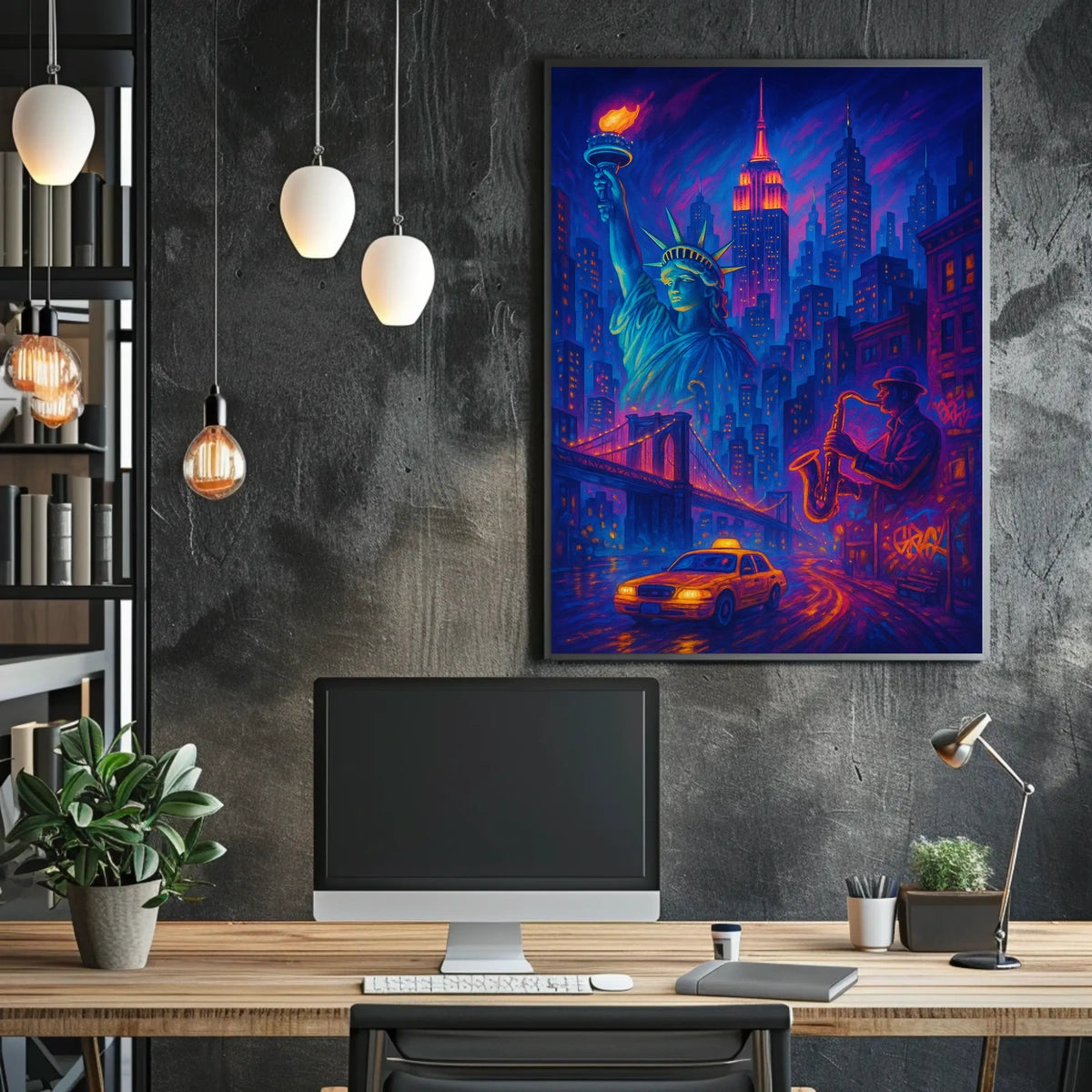 New York City Nightlife Poster Abstract Cityscape Wall Art
