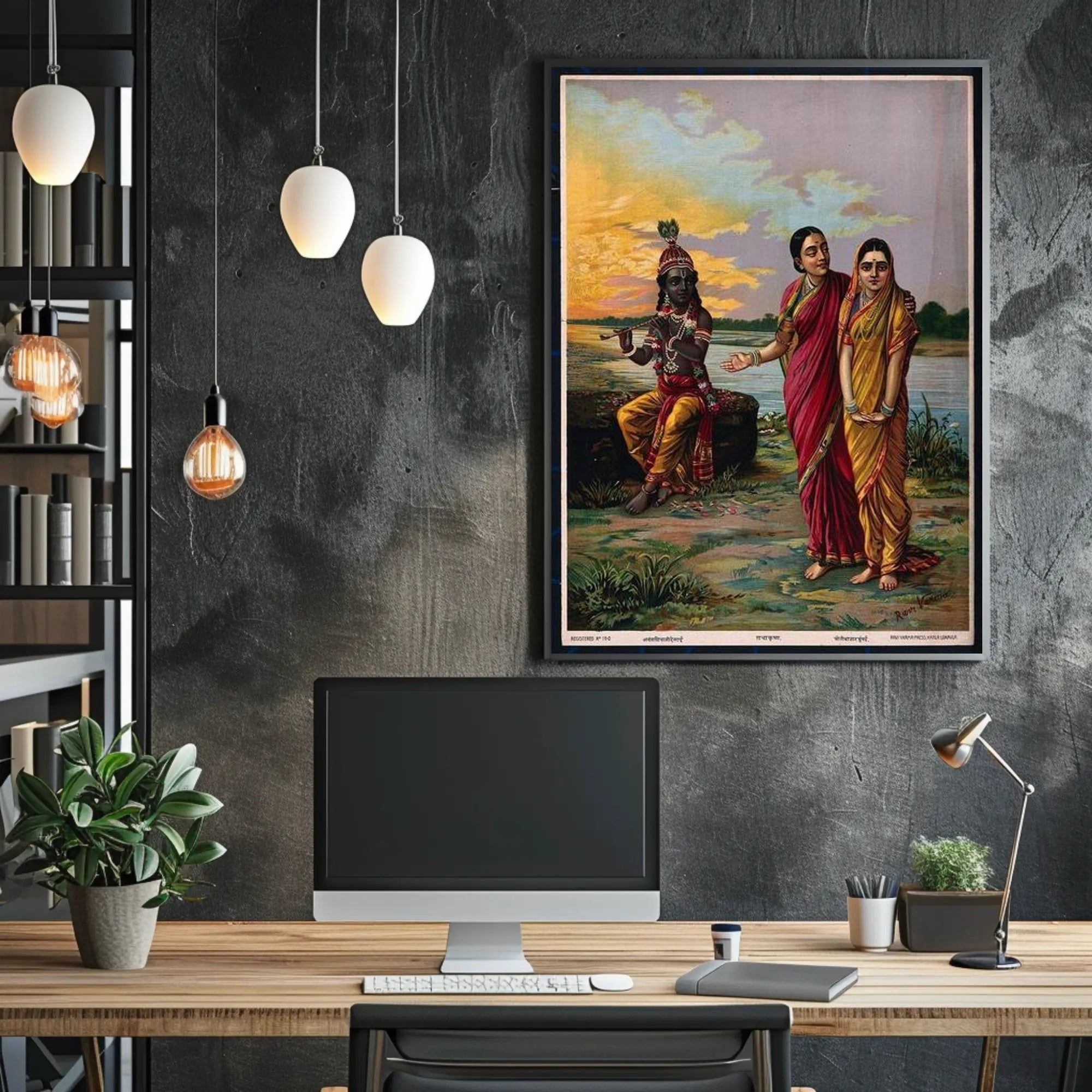 Serene Riverbank Encounter Poster PosterGoat