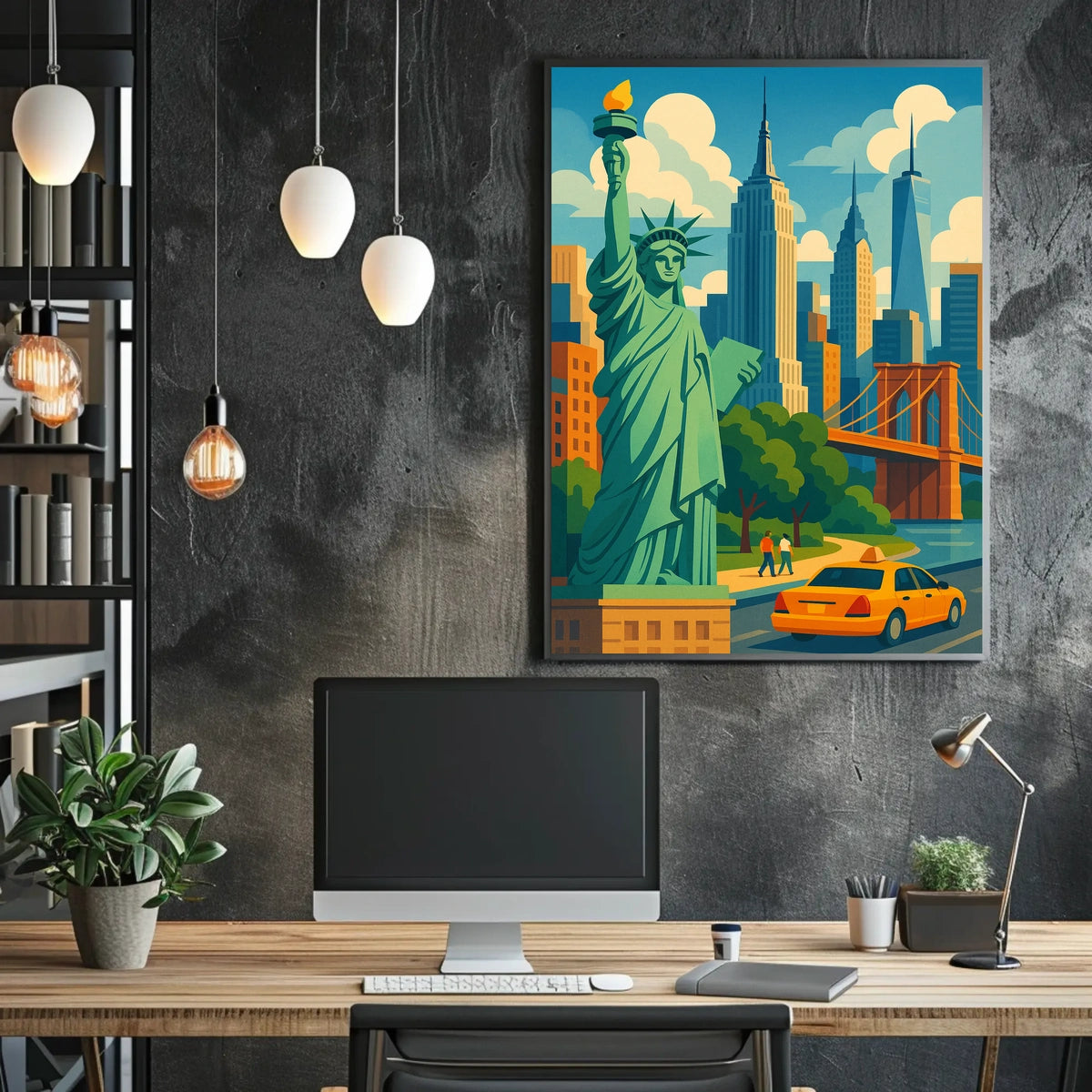 New York City Poster Retro Travel Iconic Skyline Wall Art