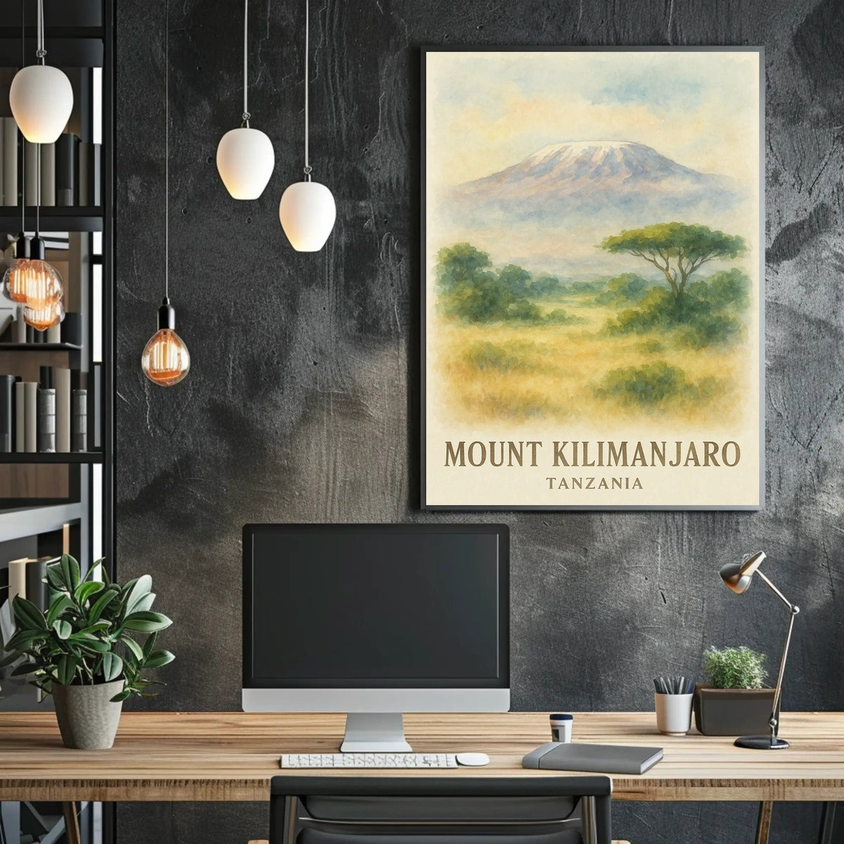 Kilimanjaro Watercolor Vintage Travel Explorer Poster