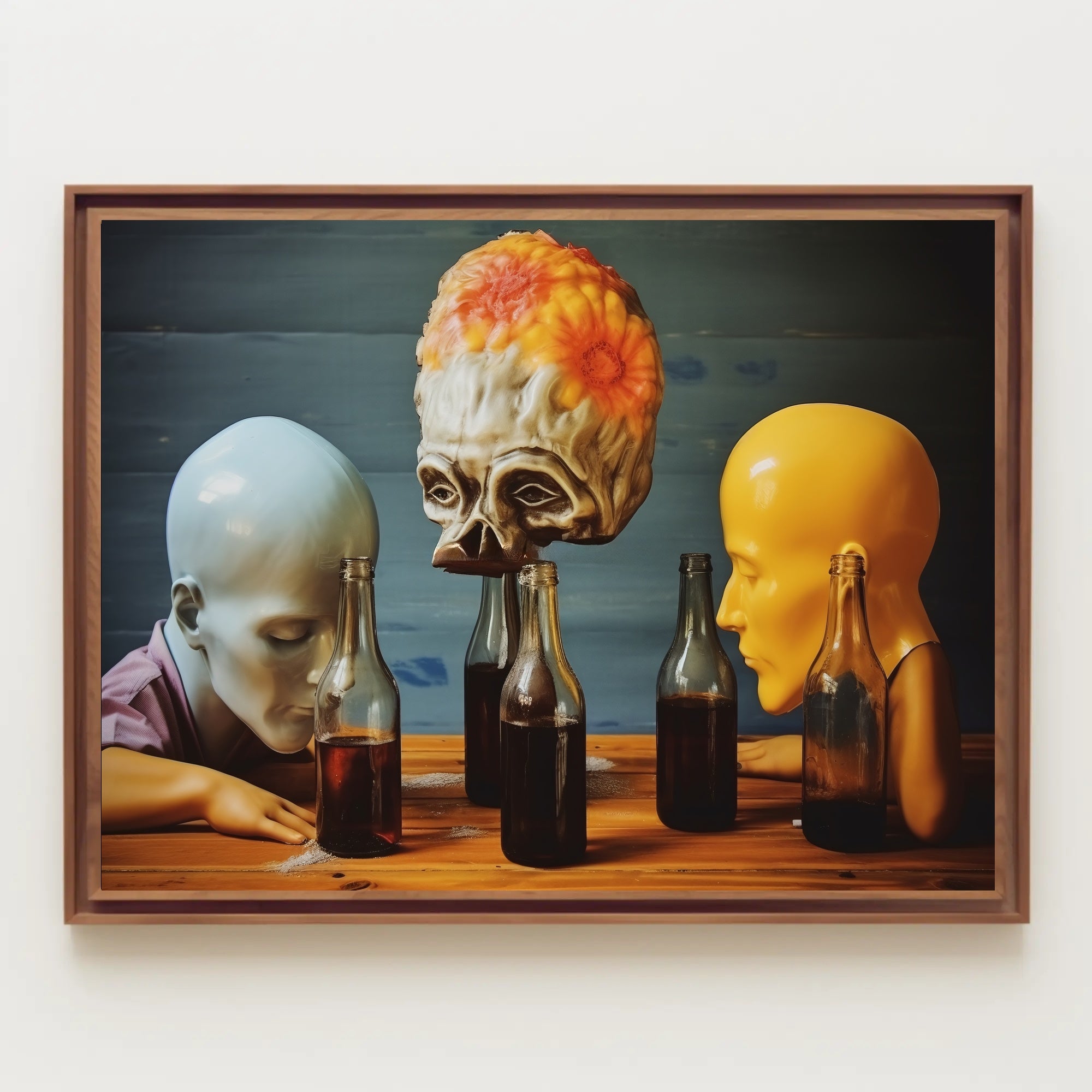 Surreal Mannequin Heads at Table - Abstract Artistic Poster