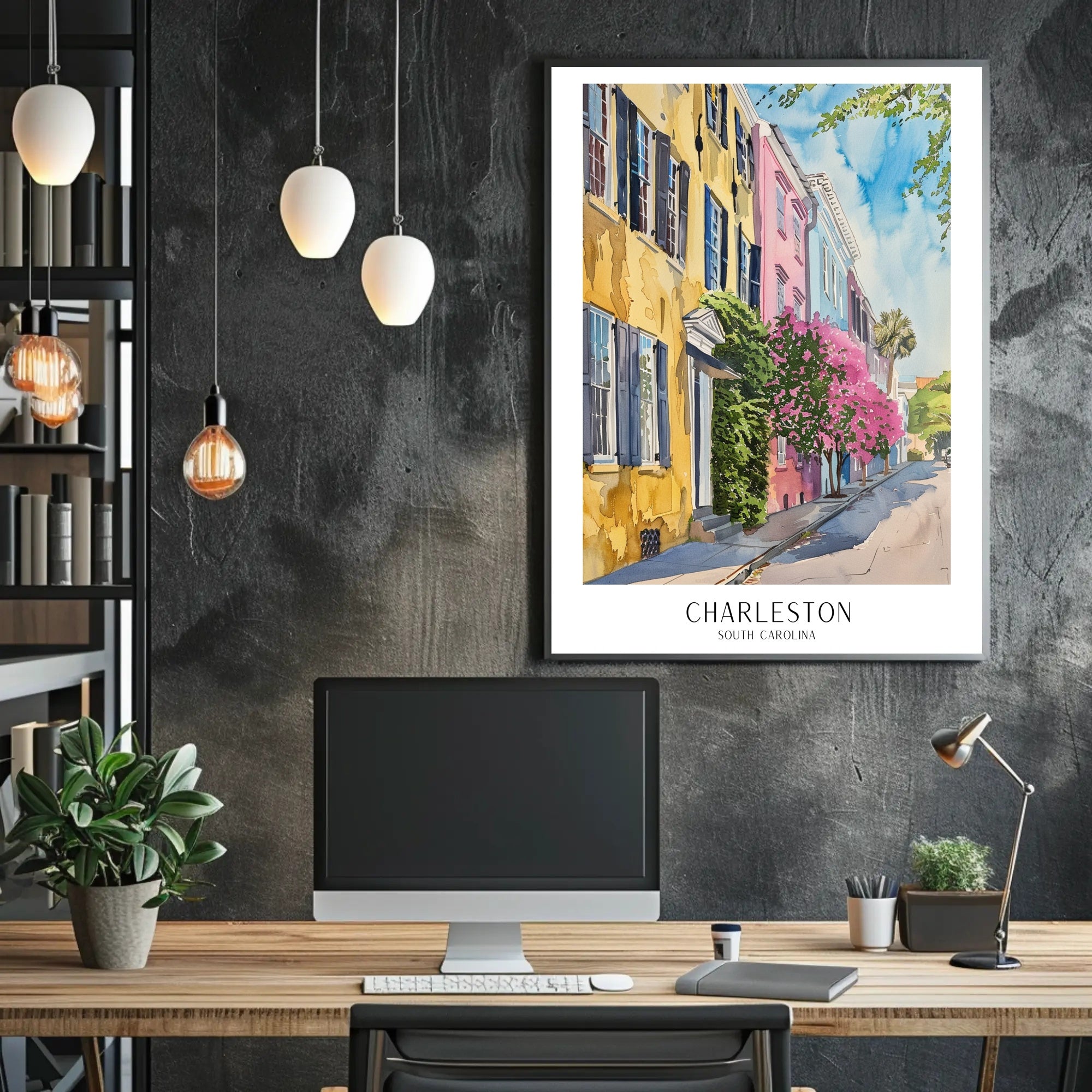Charming Watercolor Charleston Street Scene Travel Poster PosterGoat