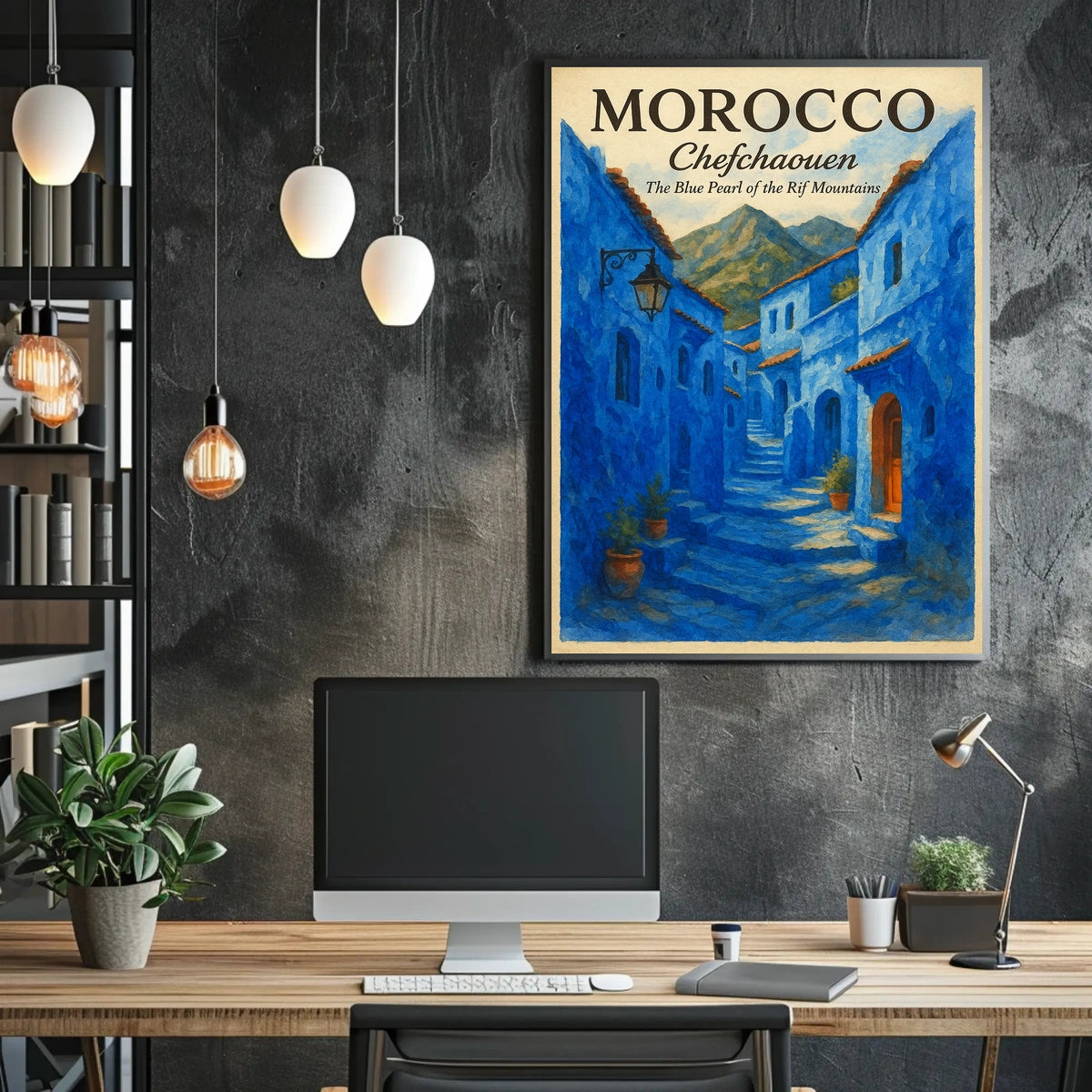 Chefchaouen Blue Pearl Moroccan Street Art Poster