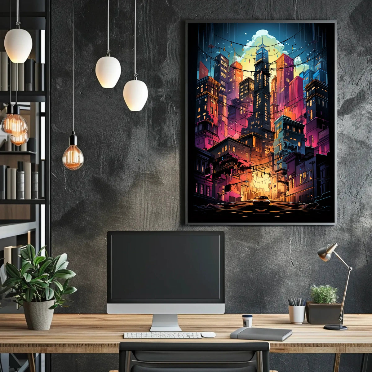 Vibrant Cityscape At Dusk Poster