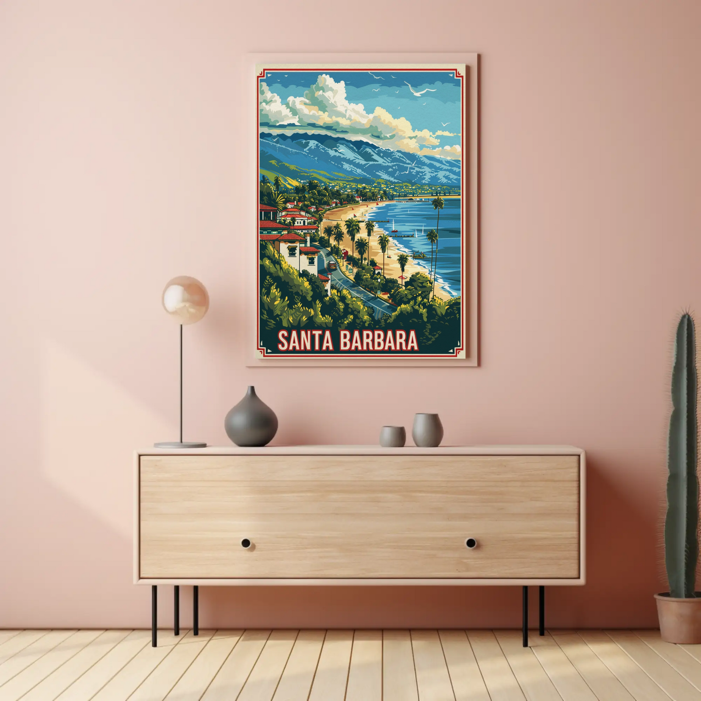Santa Barbara Coastline Beach Mountains View Travel Poster