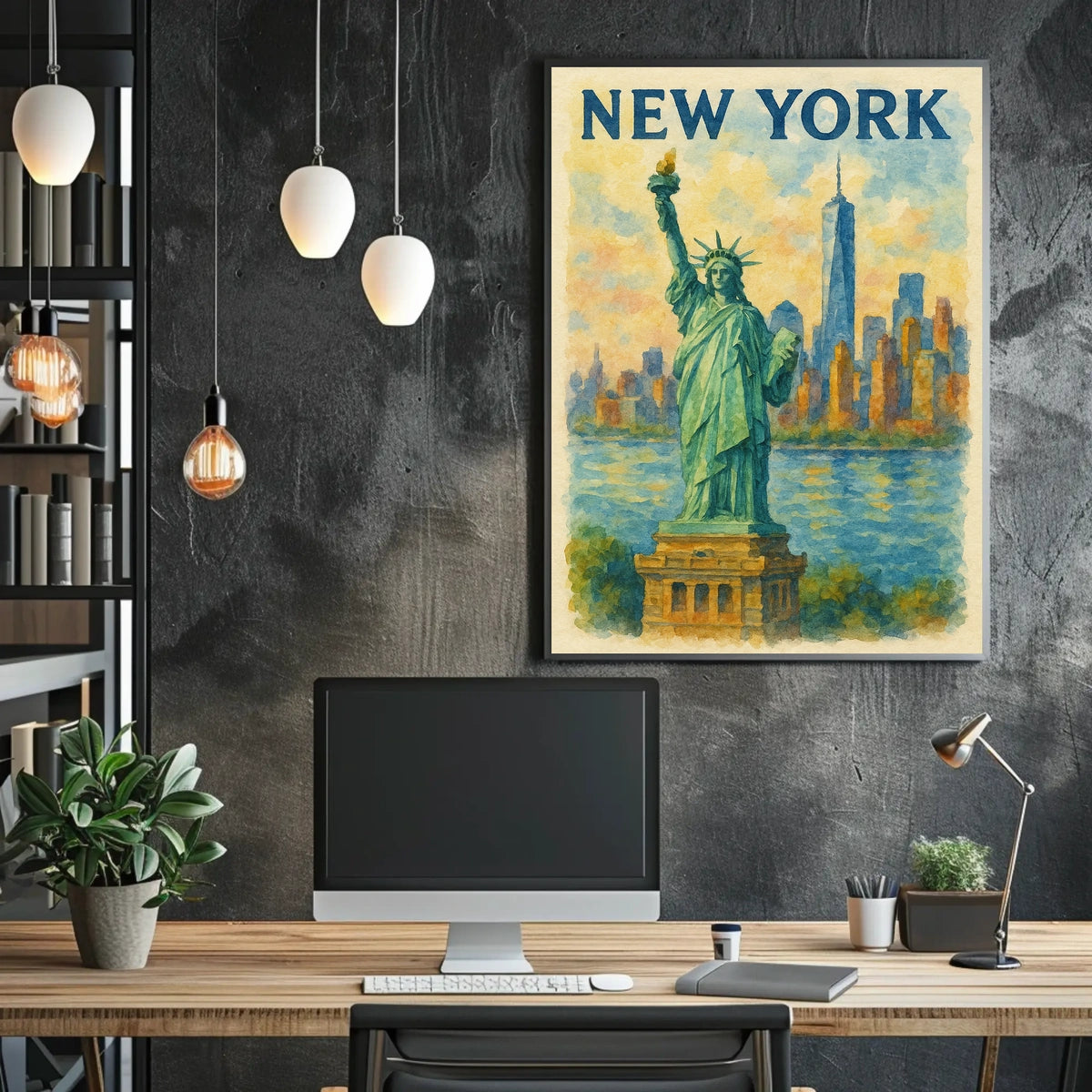 New York Skyline And Statue Of Liberty Poster