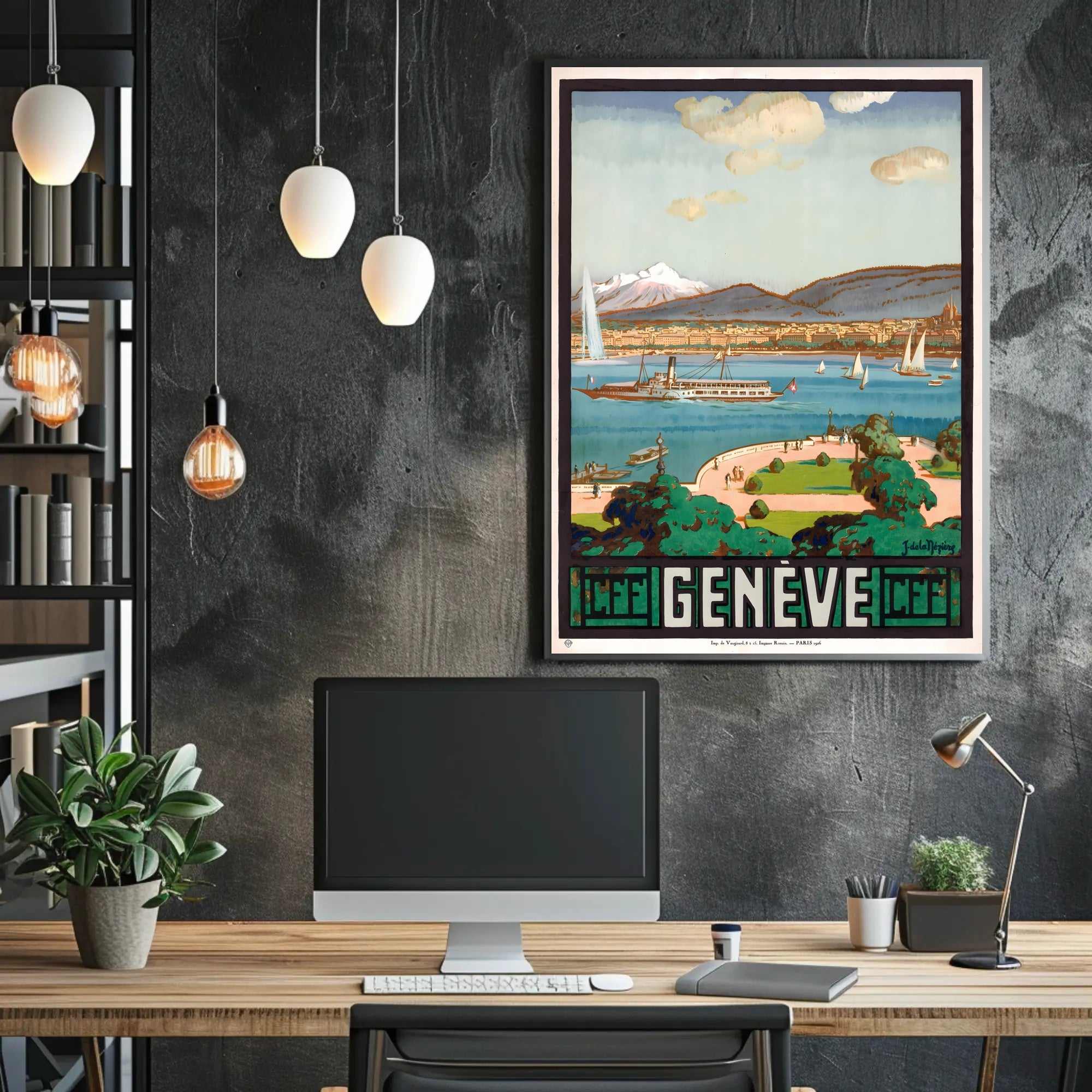 Picturesque Early 20th-Century Scene of Geneva Travel Poster