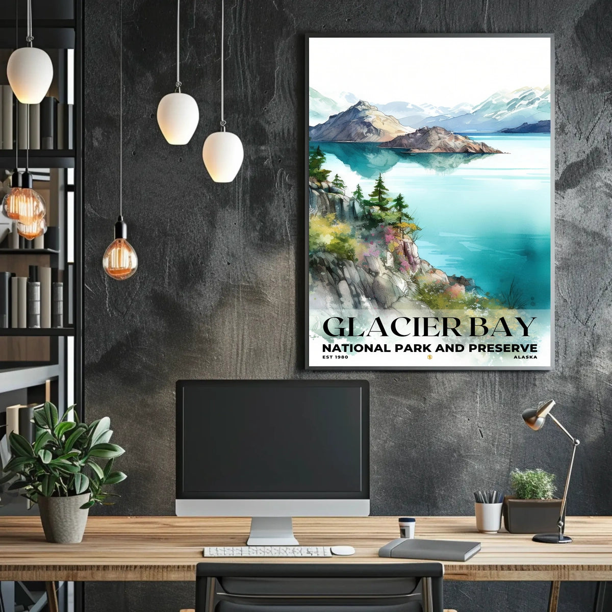 Glacier Bay Watercolor Wall Art Poster