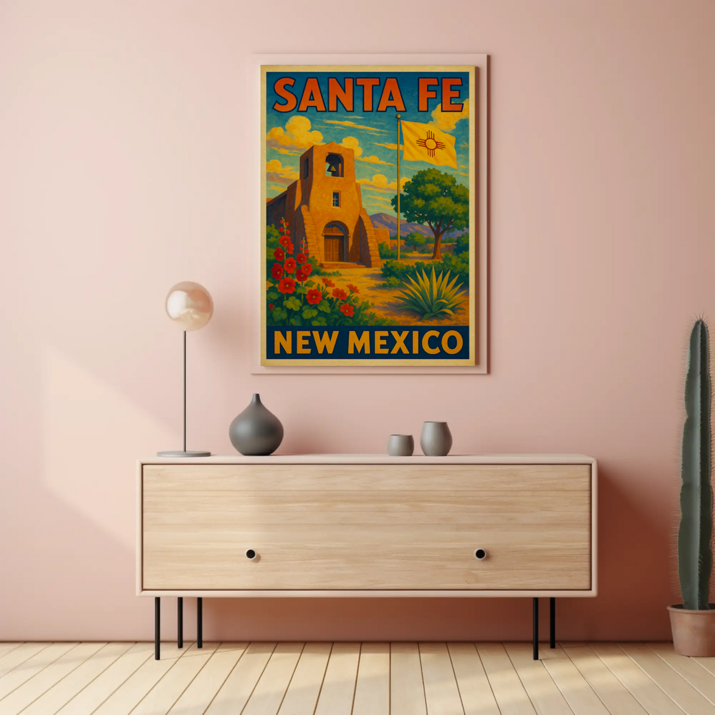 Santa Fe Adobe Charm, Mid-Century Travel Poster