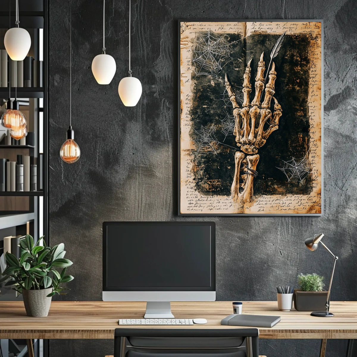 Elegant Skeletal Hand with Quill Artistic Poster