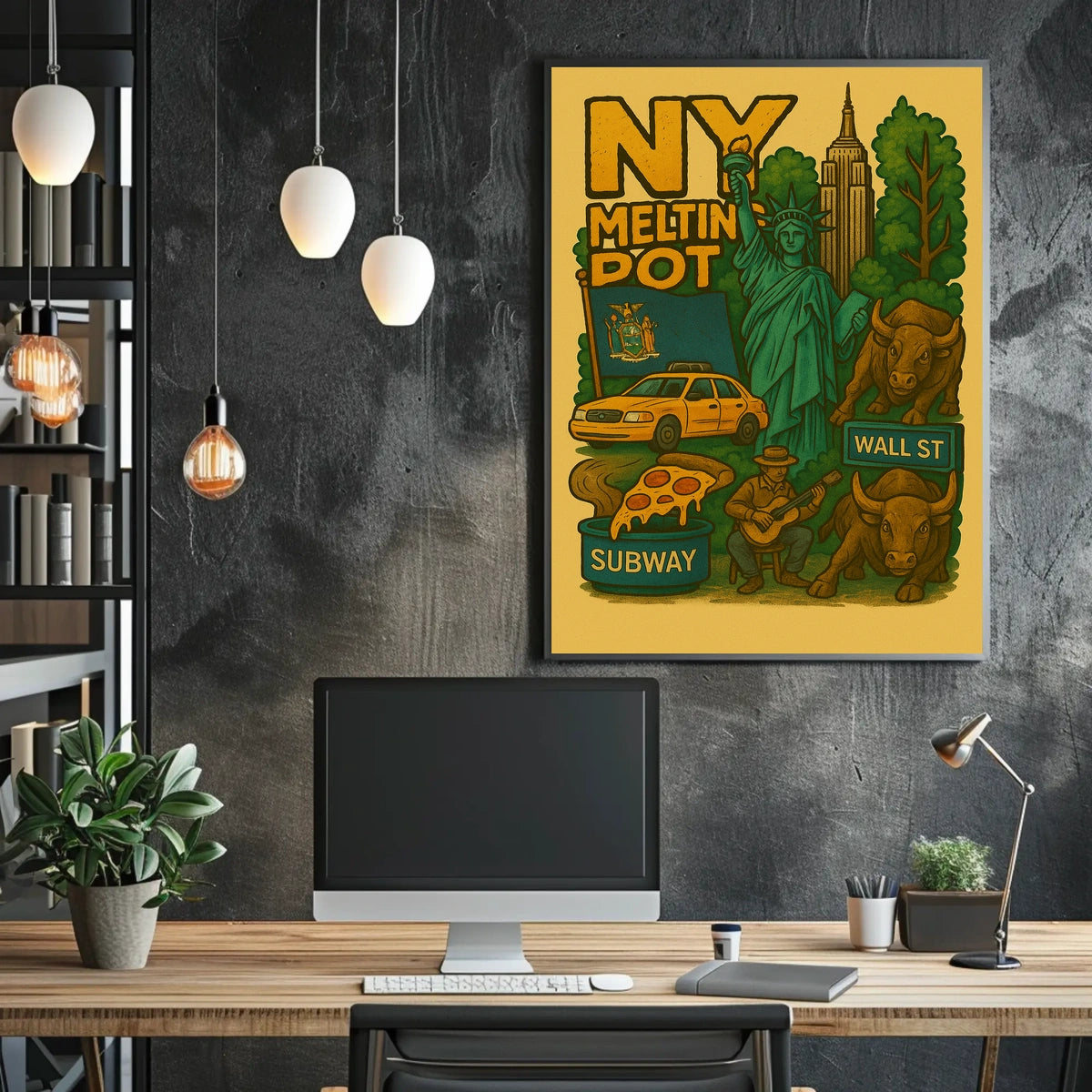 New York City Highlights Travel Poster Vintage Wall Art