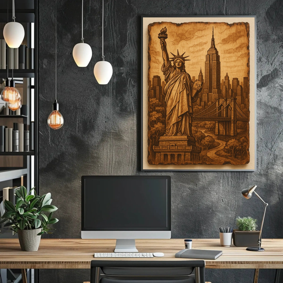 New York City Landmarks Skylines Poster Vintage Wall Art