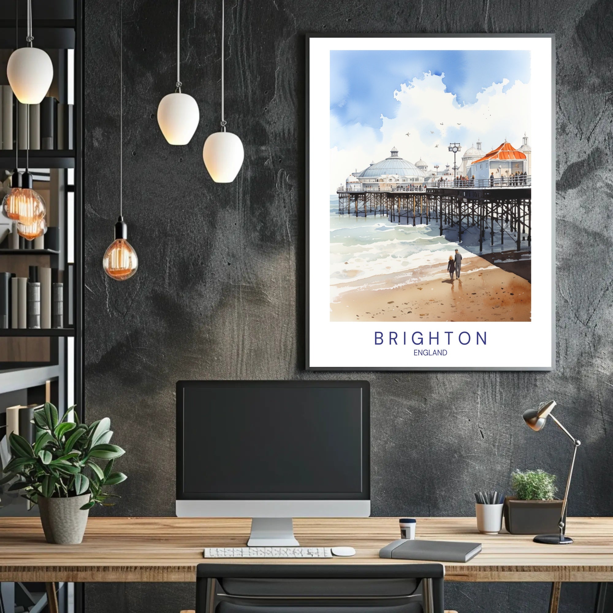 Brighton seaside watercolor travel poster - serene, nostalgic charm PosterGoat