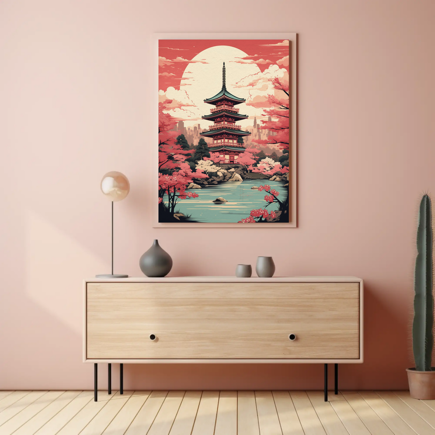 Cherry Blossom Temple Japan Spring Harmony Travel Poster