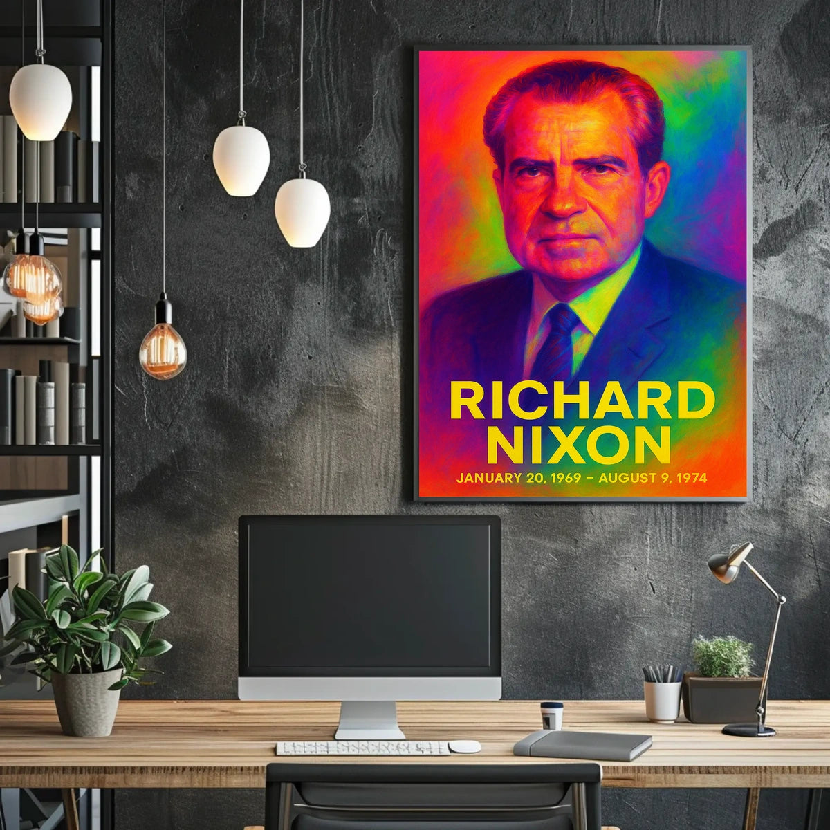 Richard Nixon 37th President of the United States Neon Gradient Overlay Poster