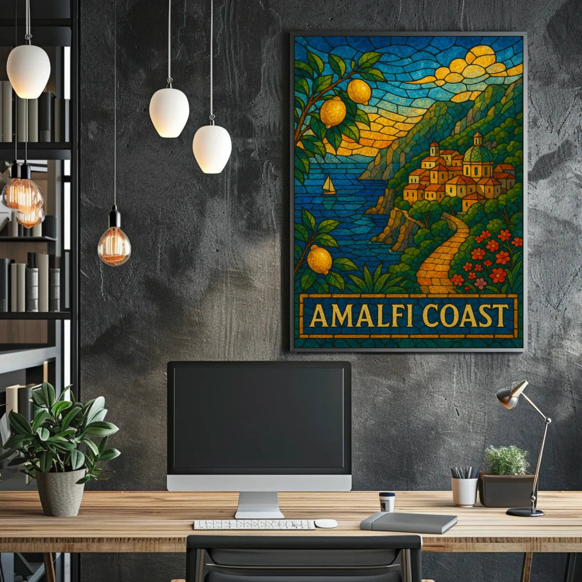 Amalfi Coast Stained Glass Art Poster