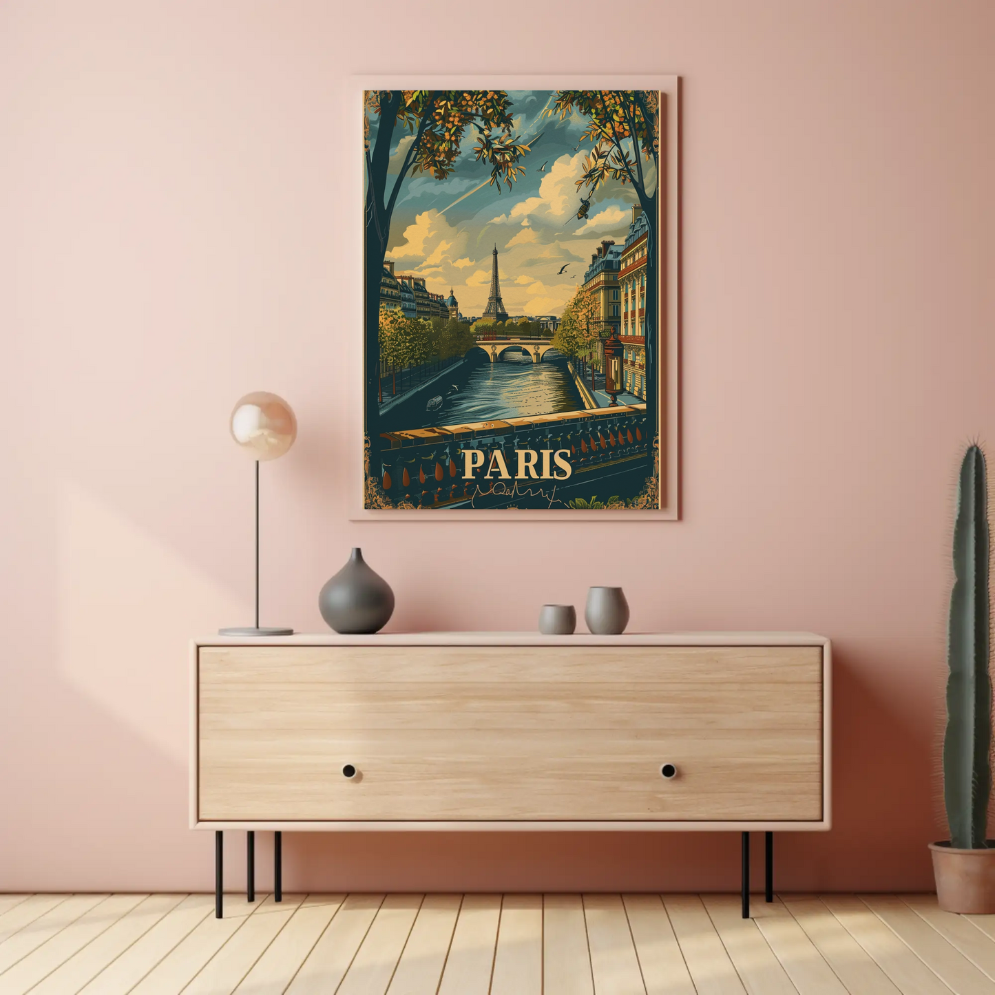Paris Eiffel Tower River Seine Bridge Travel Poster