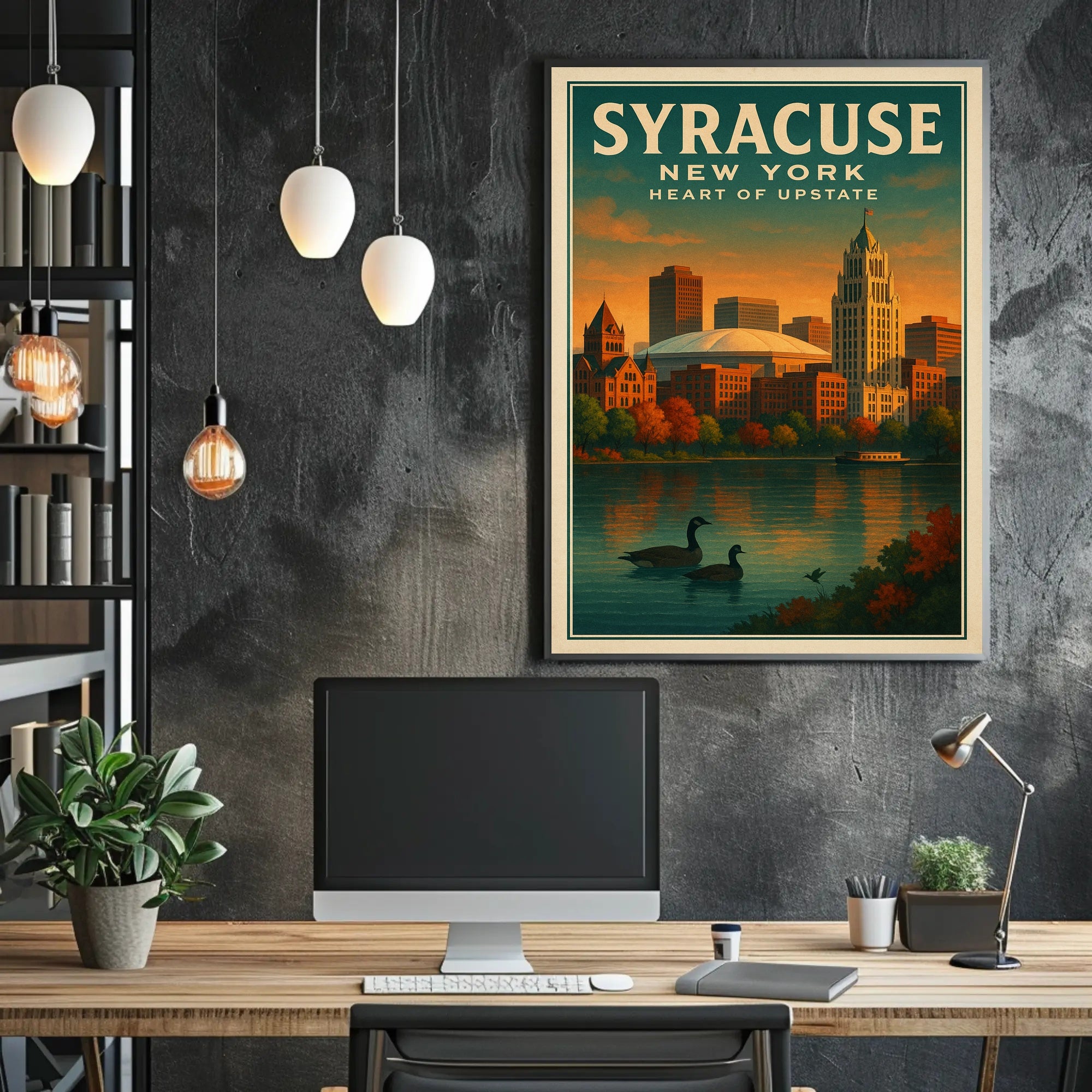 Scenic Syracuse Cityscape Poster Abstract Wall Art