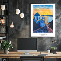 Santorini Sunset Watercolor Travel Poster PosterGoat