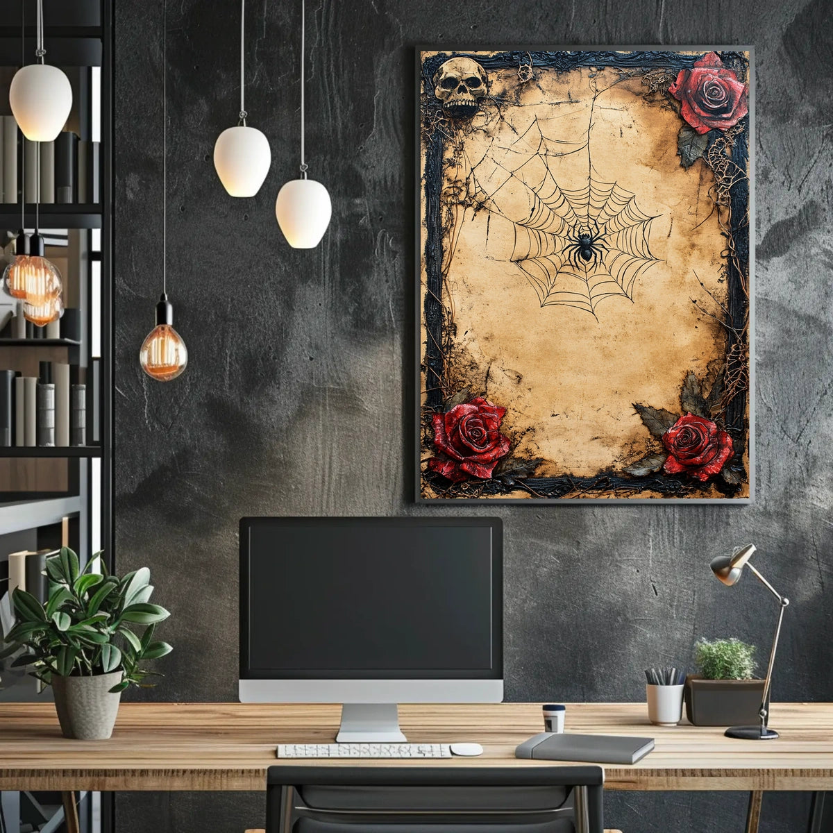 Vintage Gothic Skull with Roses Artistic Pop Culture Poster