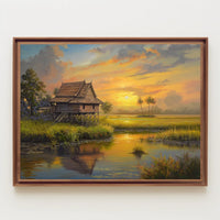 Serene Southeast Asian Sunset Rural Scene Poster