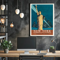 New York City Travel Spotlight Poster Vintage Wall Art