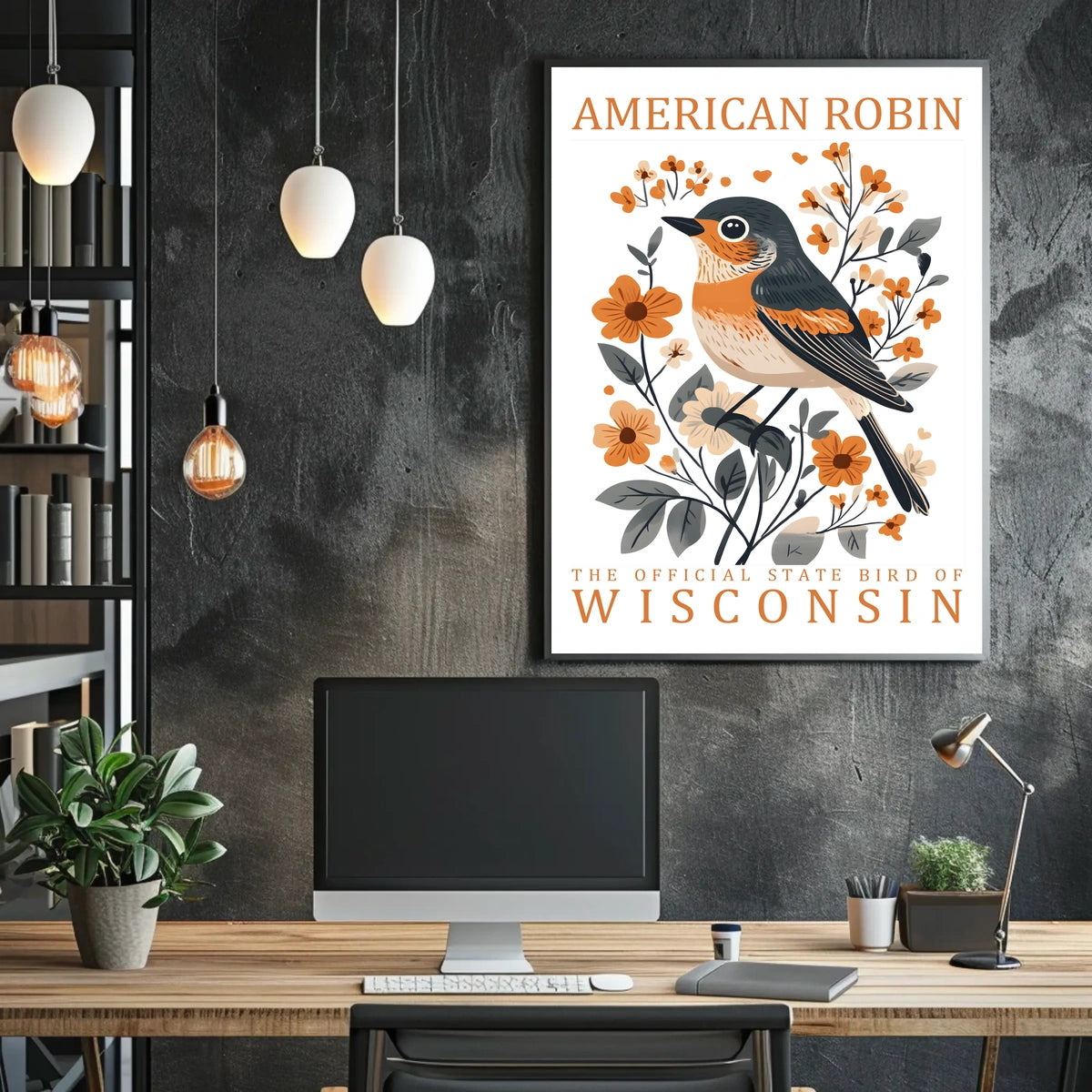 American Robin Wisconsin State Bird Poster Art