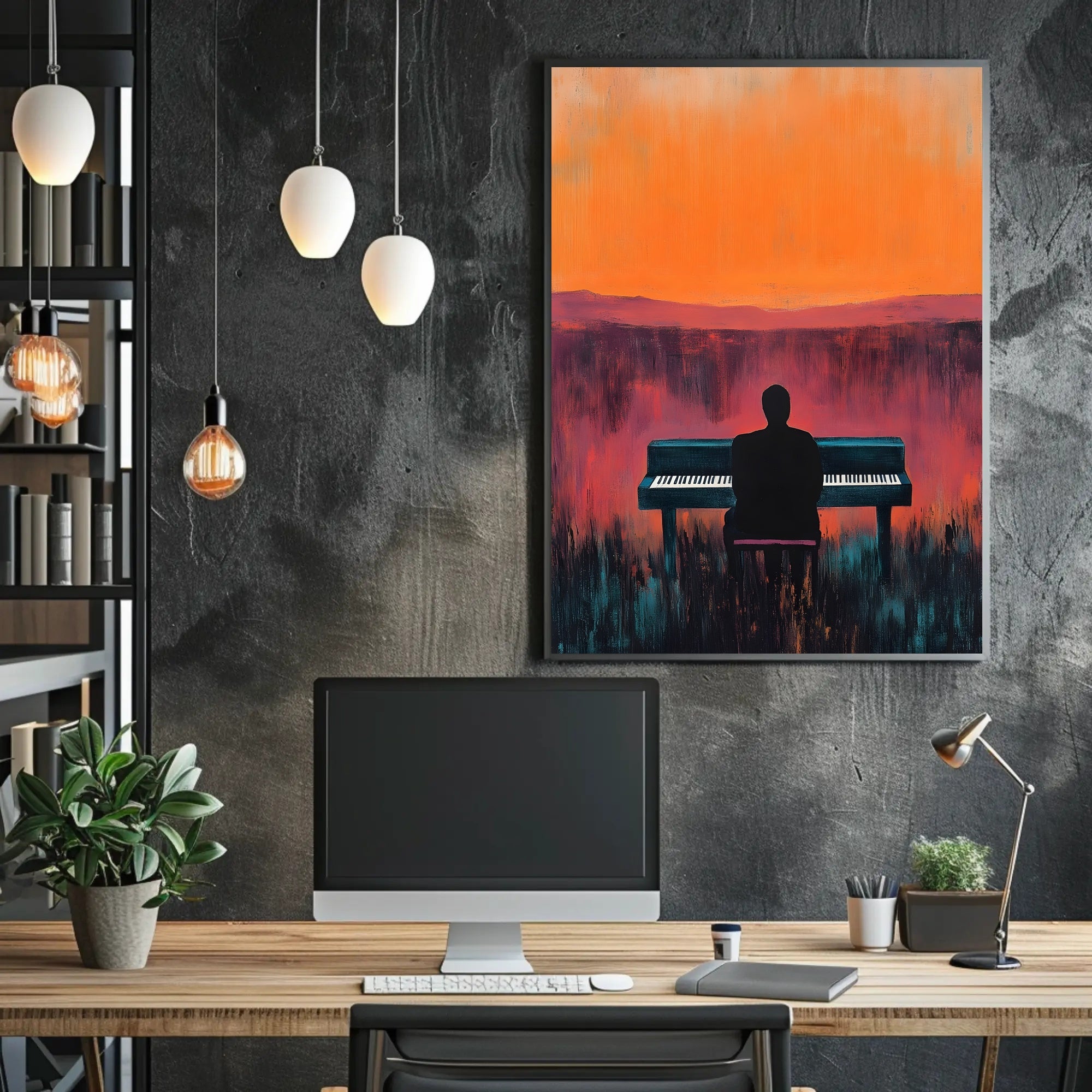 Piano Silhouette Sunset Poster Wall Art Atmospheric