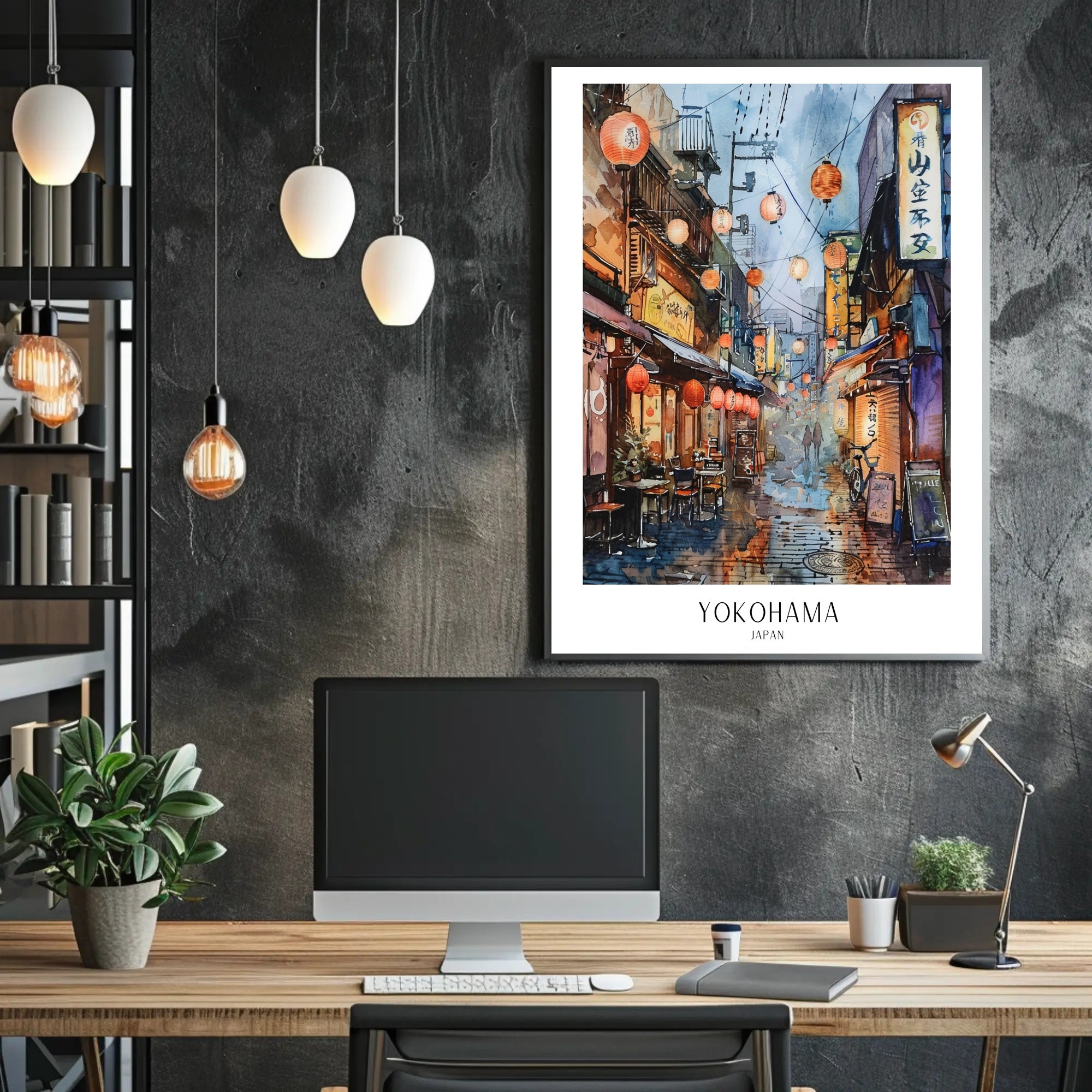 Yokohama Street Scene Poster PosterGoat