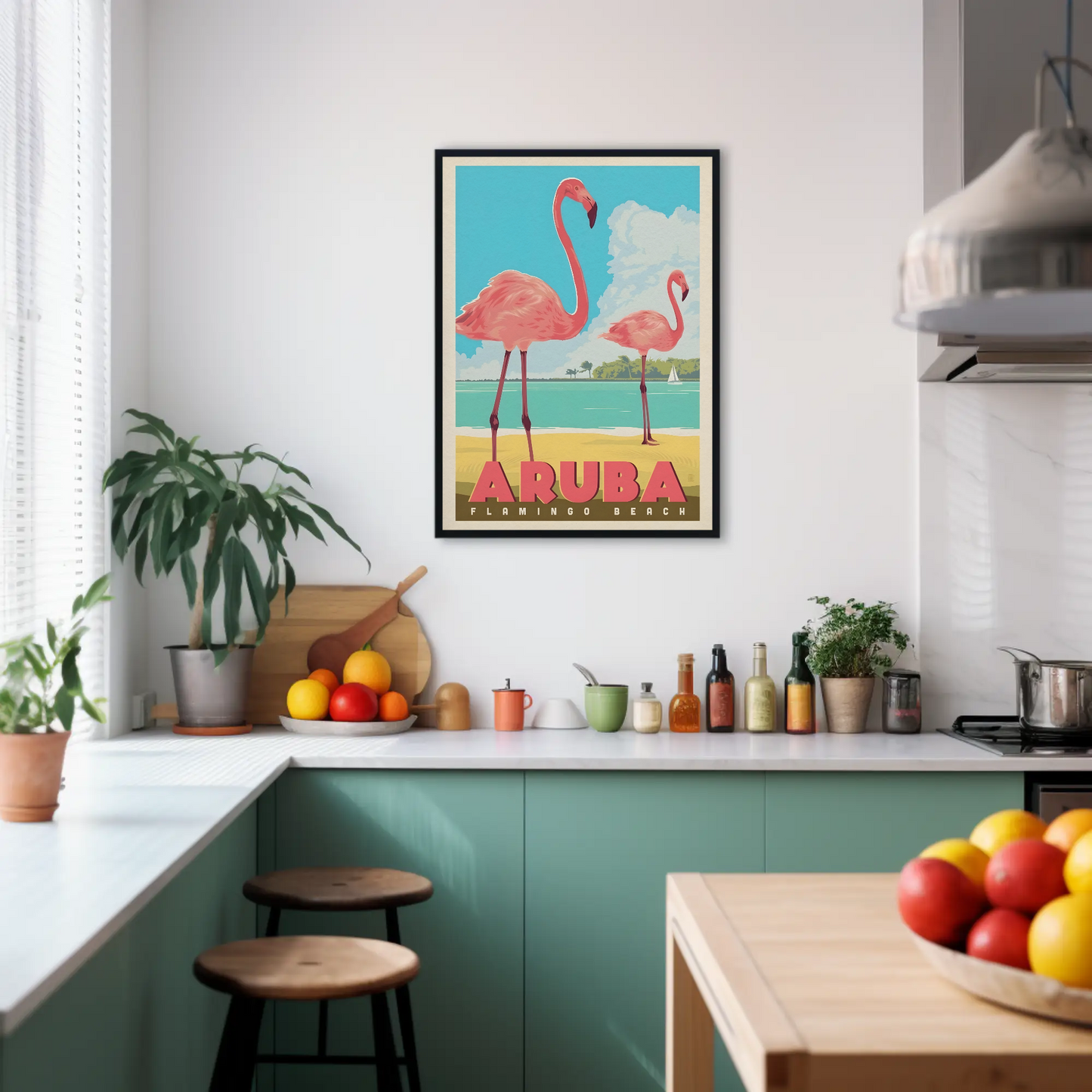 Vintage Poster Aruba Flamingo Beach