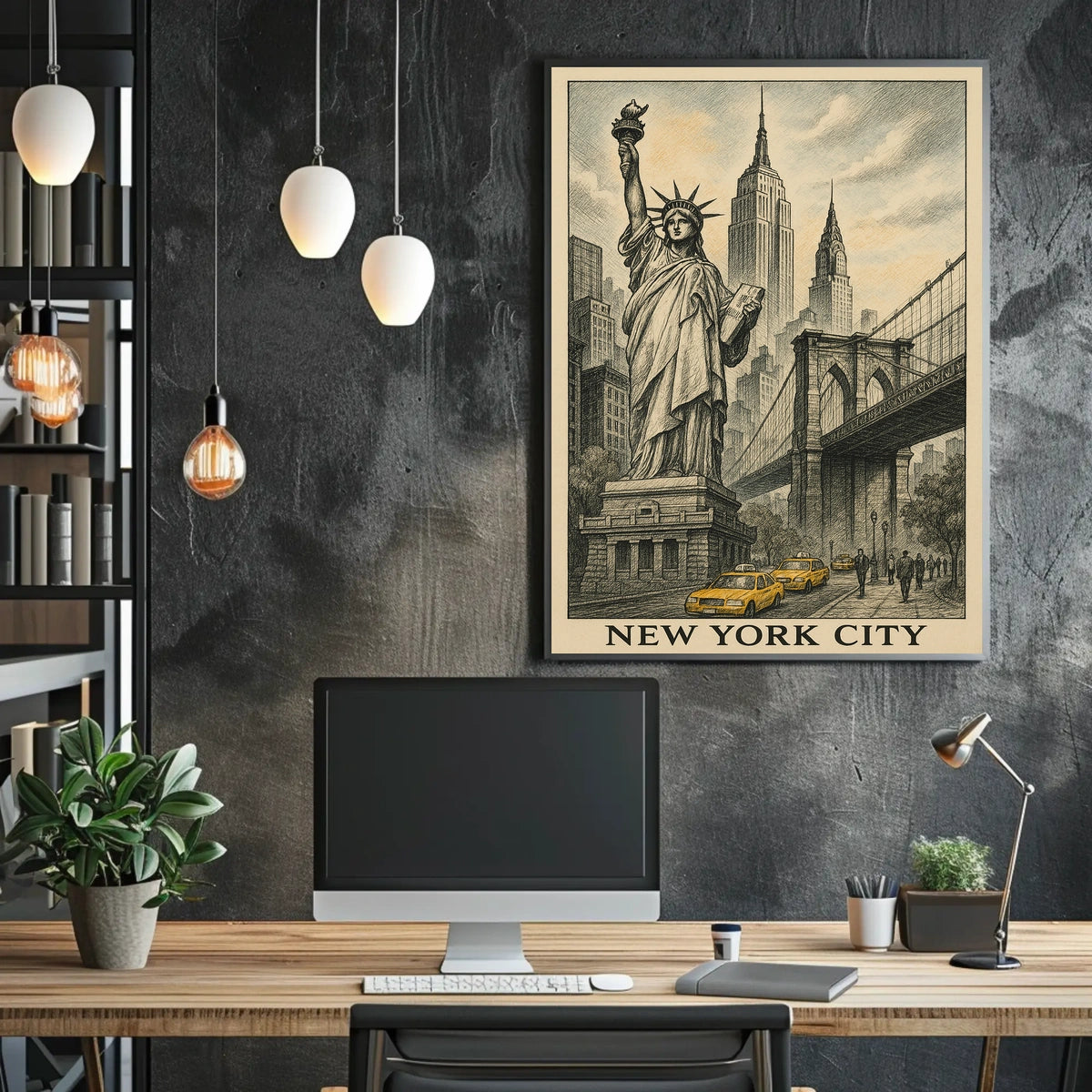 New York City Poster Vintage Travel Cityscape Wall Art